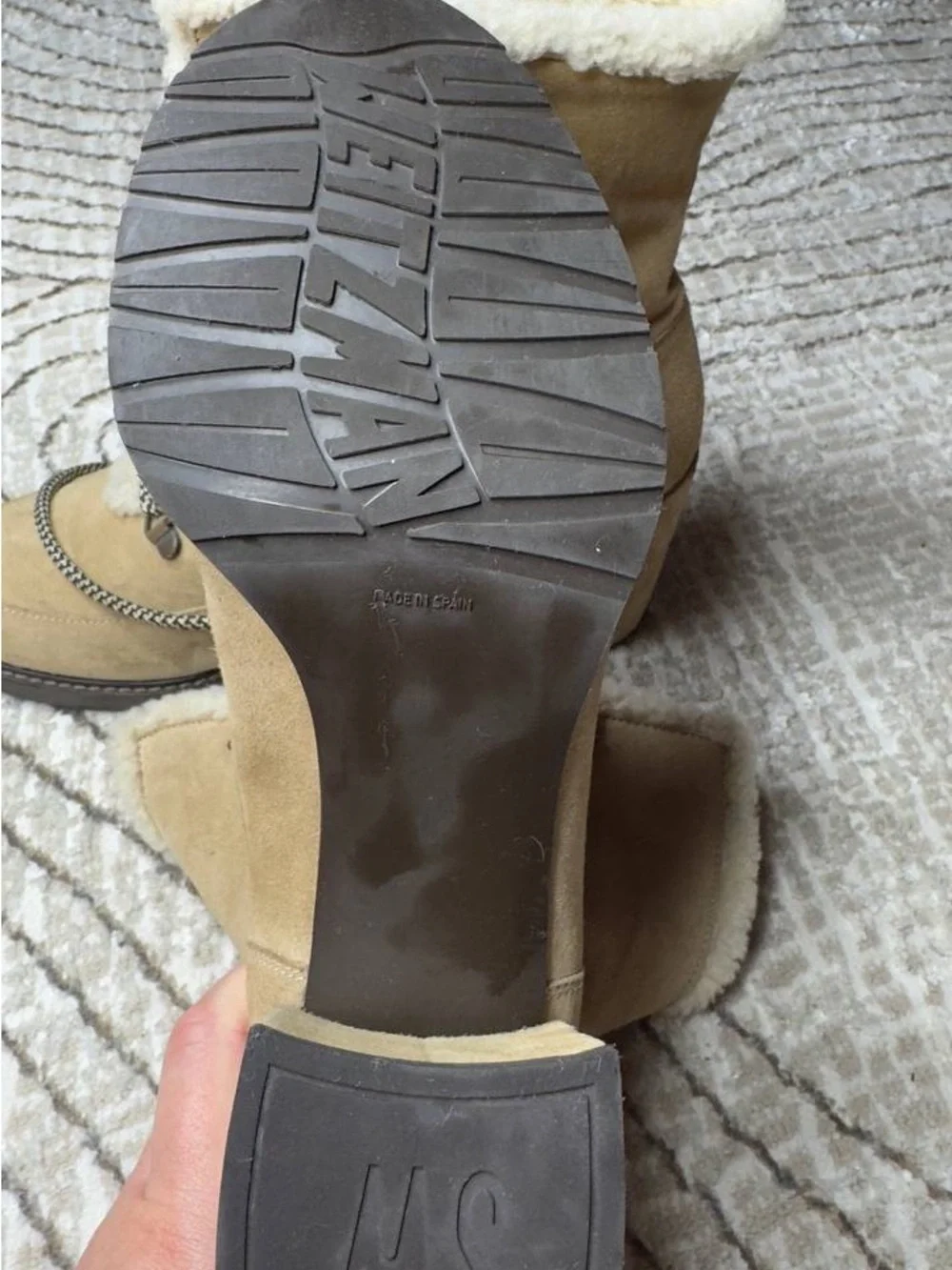 Stuart Weitzman Tan Suede Shearling Lace-Up Winter Boots